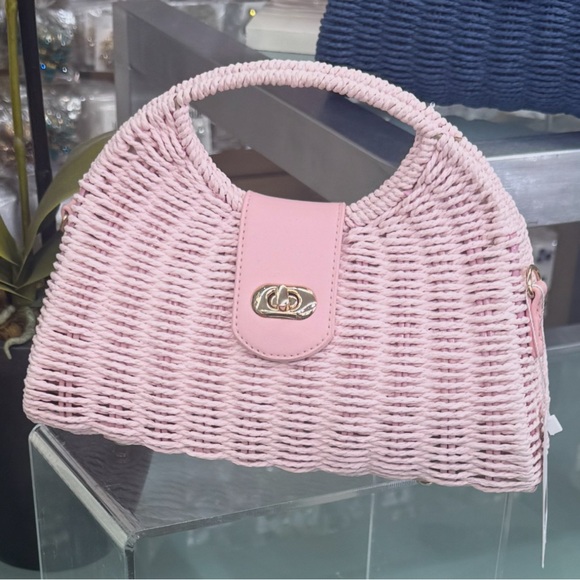 Handbags - AMALFI  Pink Woven  Bag with Basket-Weave Design !